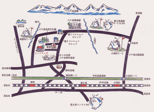 八ヶ岳高原テラスへの概略アクセスマップ