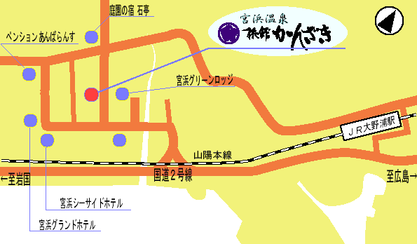 宮浜温泉　旅館　かんざきへの概略アクセスマップ