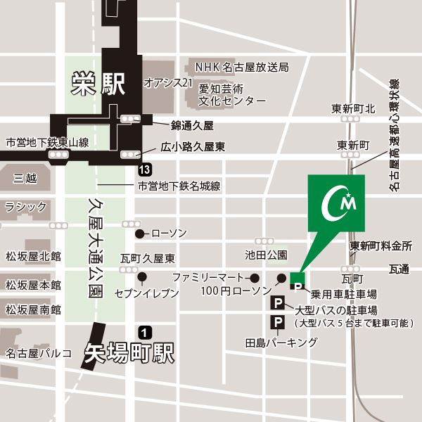 ホテル　セントメイン名古屋への概略アクセスマップ