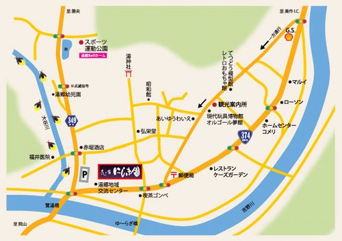 湯郷温泉　花の宿　にしき園への概略アクセスマップ
