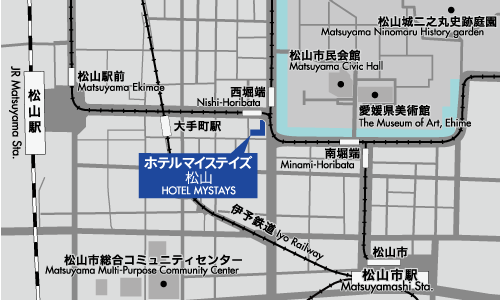 ホテルマイステイズ松山への概略アクセスマップ