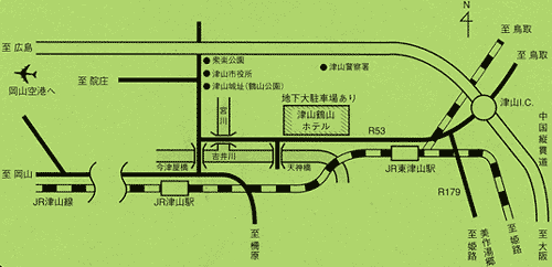 津山鶴山ホテルへの概略アクセスマップ