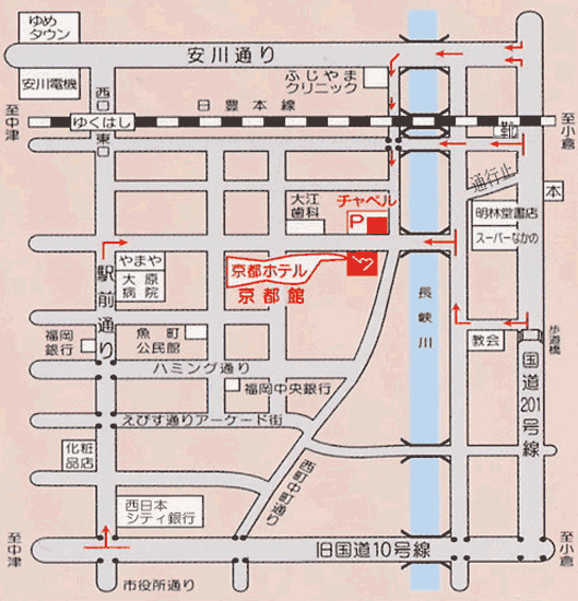 京都ホテル＜福岡県＞への概略アクセスマップ