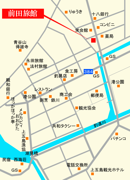 地図：前田旅館　＜五島・中通島＞