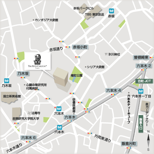 ザ・リッツ・カールトン東京への概略アクセスマップ