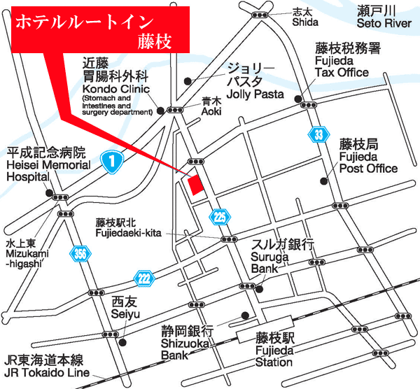 ホテルルートイン藤枝駅北への概略アクセスマップ