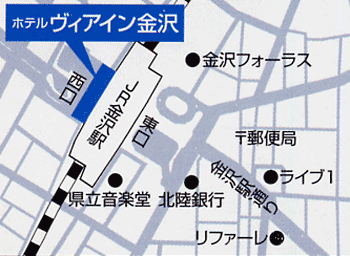 ヴィアイン金沢（ＪＲ西日本グループ）への概略アクセスマップ