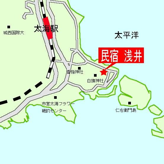 民宿　浅井への概略アクセスマップ