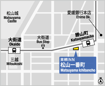 東横ＩＮＮ松山一番町への概略アクセスマップ