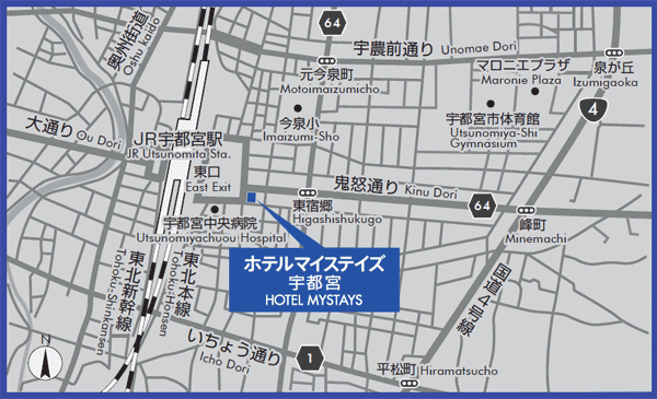 地図：ホテルマイステイズ宇都宮