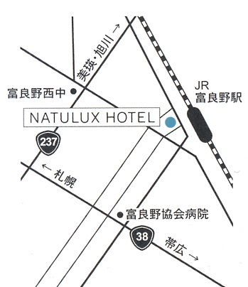 ＦＵＲＡＮＯ　ＮＡＴＵＬＵＸ　ＨＯＴＥＬ（富良野　ナチュラクス　ホテル）への概略アクセスマップ