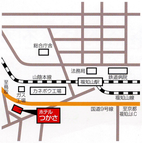 ホテルつかさ福知山への概略アクセスマップ