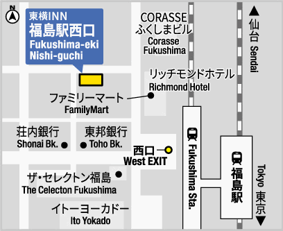 東横ＩＮＮ福島駅西口への概略アクセスマップ