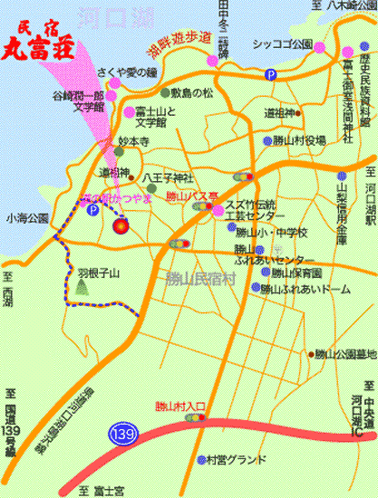 民宿　丸富荘への概略アクセスマップ
