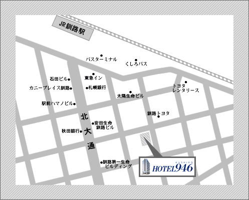 ホテルエリアワン釧路（ホテルエリアワングループ）への概略アクセスマップ