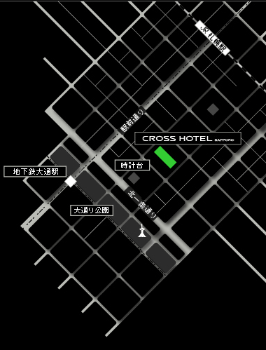 クロスホテル札幌（ＯＲＩＸＨＯＴＥＬＳ＆ＲＥＳＯＲＴＳ）への概略アクセスマップ