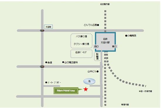 マーレホテル東海（ＭＡＲＥ　ＨＯＴＥＬ）への概略アクセスマップ