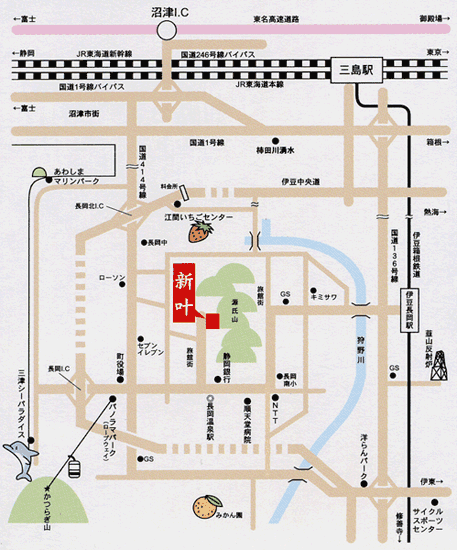 伊豆長岡温泉　割烹旅館　新叶への概略アクセスマップ