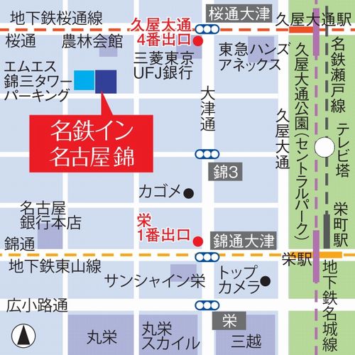 名鉄イン名古屋錦への概略アクセスマップ
