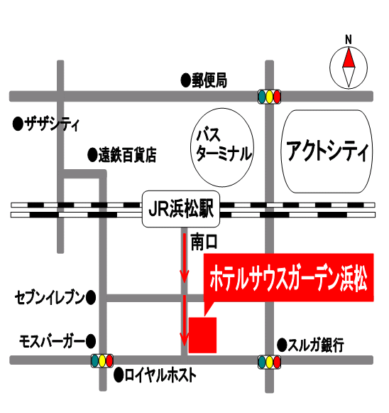 ホテルサウスガーデン浜松への概略アクセスマップ