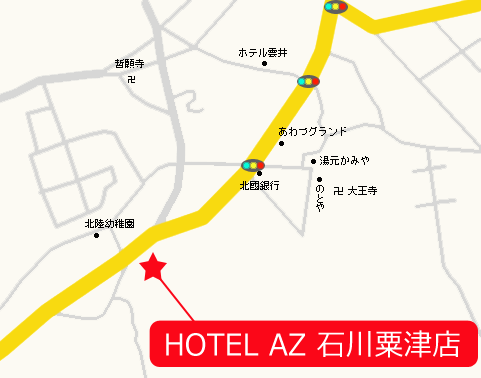 ＨＯＴＥＬ　ＡＺ　石川粟津店への概略アクセスマップ