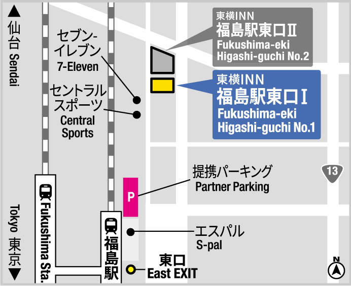 東横ＩＮＮ福島駅東口１への概略アクセスマップ