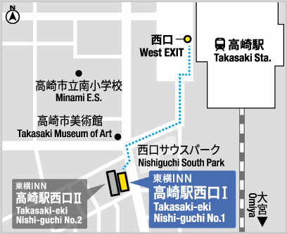 東横ＩＮＮ高崎駅西口１への概略アクセスマップ