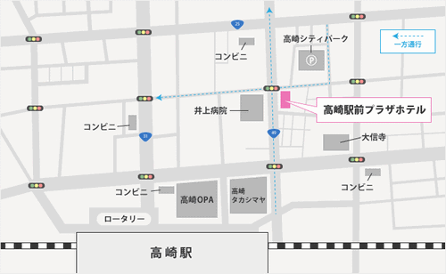 高崎駅前プラザホテル（ＢＢＨホテルグループ）への概略アクセスマップ