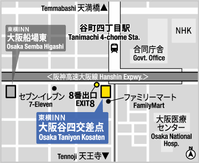 東横ＩＮＮ大阪谷四交差点への概略アクセスマップ