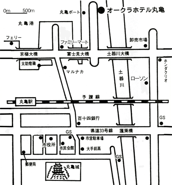 オークラホテル丸亀への概略アクセスマップ