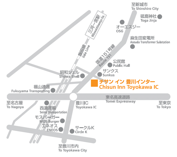 チサンイン豊川インターへの概略アクセスマップ