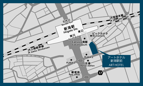 アートホテル新潟駅前への概略アクセスマップ