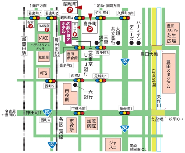 名鉄トヨタホテルへの概略アクセスマップ