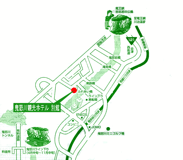 大江戸温泉物語　鬼怒川温泉　鬼怒川観光ホテルへの概略アクセスマップ