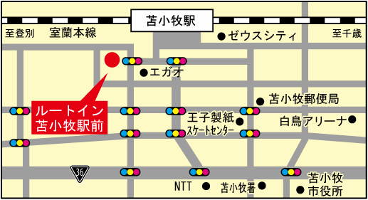ホテルルートイン苫小牧駅前への概略アクセスマップ