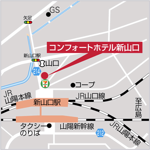 コンフォートホテル新山口への概略アクセスマップ