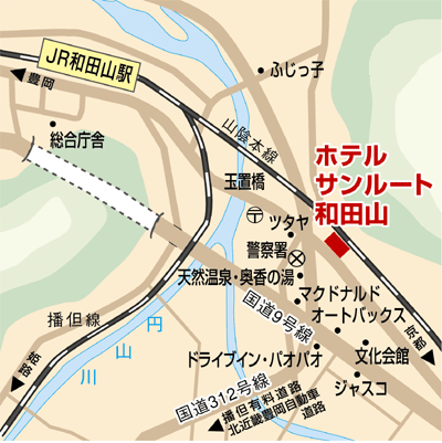 ホテルエリアワン和田山（ホテルエリアワングループ）への概略アクセスマップ