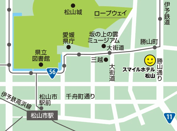 スマイルホテル松山への概略アクセスマップ