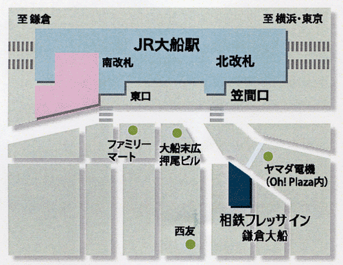 地図：相鉄フレッサイン　鎌倉大船駅笠間口