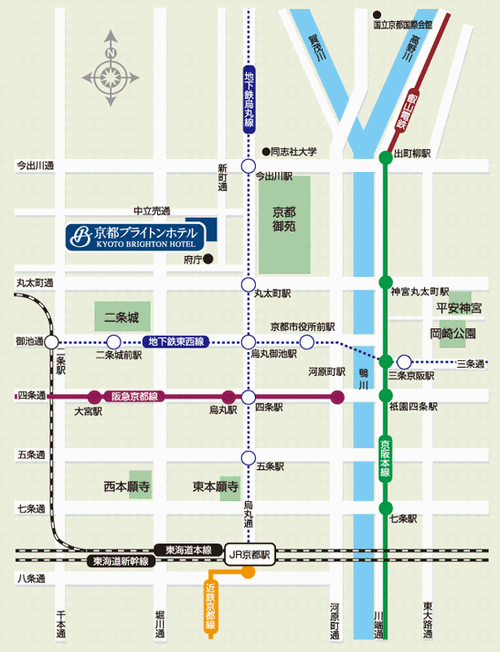 京都ブライトンホテルへの概略アクセスマップ