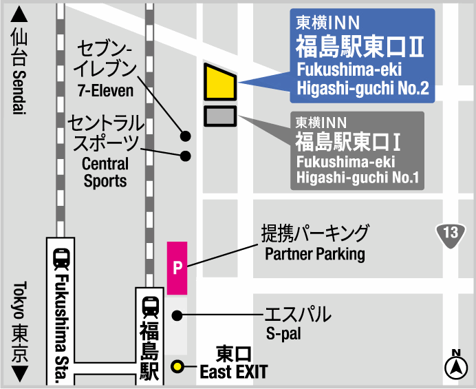 東横ＩＮＮ福島駅東口２への概略アクセスマップ