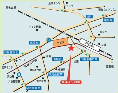 ホテル東洋イン刈谷への概略アクセスマップ