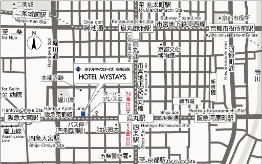 ホテルマイステイズ京都四条への概略アクセスマップ