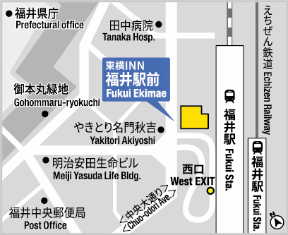 東横ＩＮＮ福井駅前への概略アクセスマップ