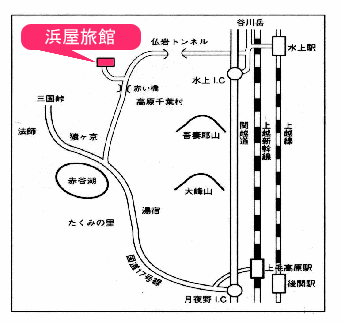 川古温泉　浜屋旅館への概略アクセスマップ