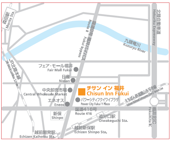 チサンイン福井への概略アクセスマップ