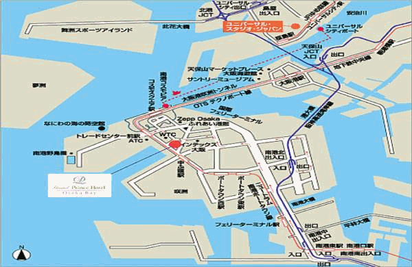 グランドプリンスホテル大阪ベイへの概略アクセスマップ