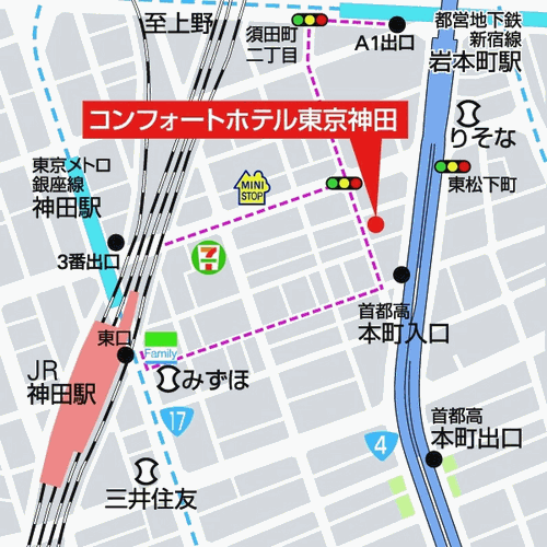 地図：コンフォートホテル東京神田