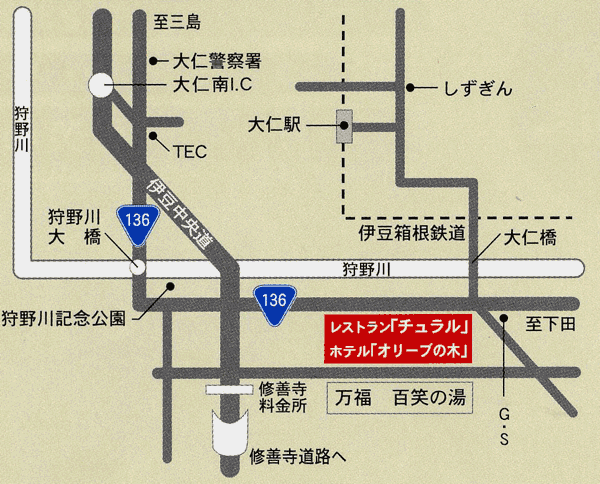時之栖　伊豆温泉村　ホテルオリーブの木への概略アクセスマップ