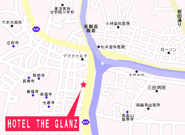 HOTEL　THE　GLANZ（ホテル　ザ　グランツ）への概略アクセスマップ